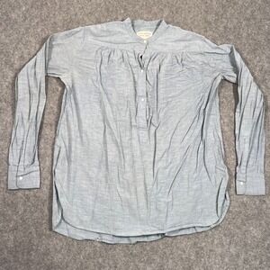 Nili Lotan Blue Chambray Cotton Neville Ruched Henley Top Women's Size XS